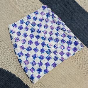 Forever 21 Blue White Checkered Sequin Mini Skirt S Small